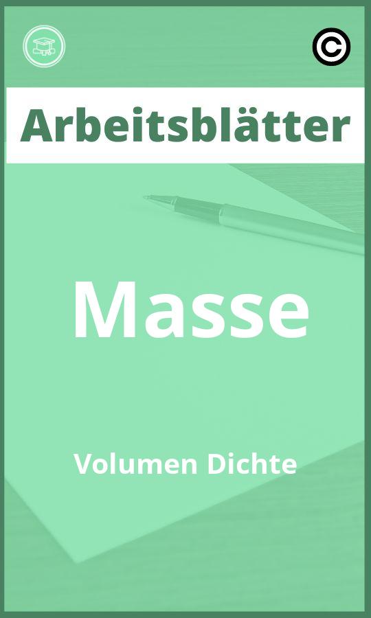 Masse Volumen Dichte Arbeitsblätter PDF Lösungen